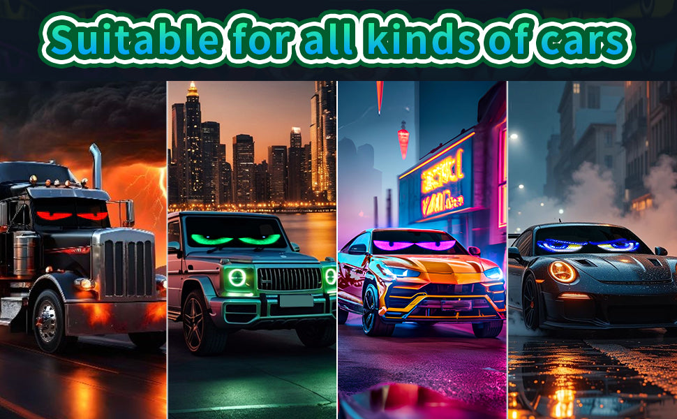 2 Pieces LED Eyes Truck Windshield, Car Devil Eyes Light, Flexible Scrolling Programmable LED Sign, Custom Editor Color, Animation, Text