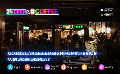 Large Programmable LED Sign, P5 Resolution Indoor Store LED Sign, Bluetooth App, Suitable for Commercial Retail Store Window Display (94.2CMx 20CM)