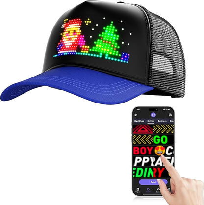 LED Hats, LED Display Screen Smart Caps,Bluetooth APP Control,Custom Text, Patterns, Animations for Party Christmas