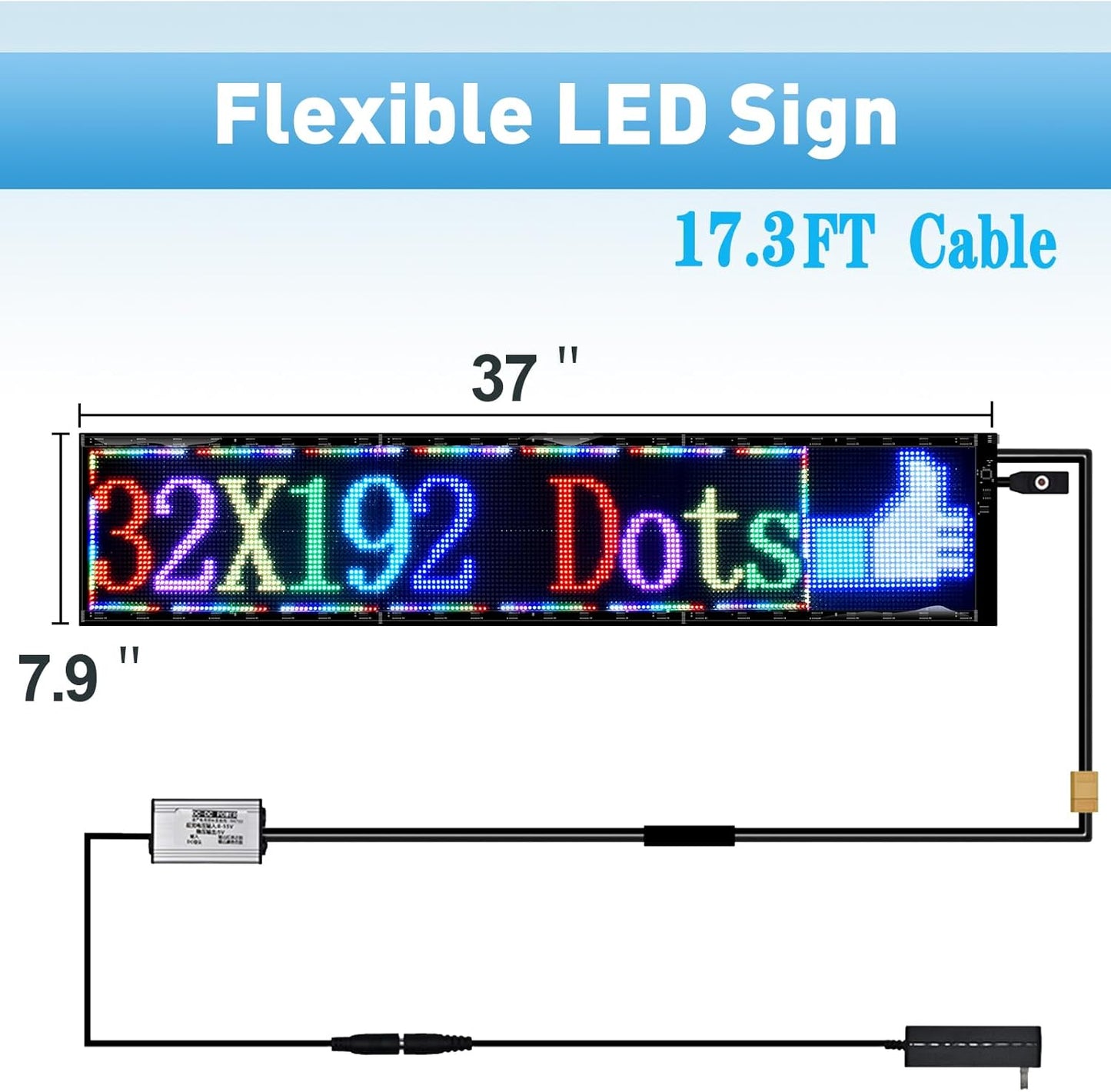 Double Row Scrolling LED Sign, Programmable Flexible LED Matrix Panel, Bluetooth APP Control, DIY Text, Patterns, Animations (37 x 8inch )