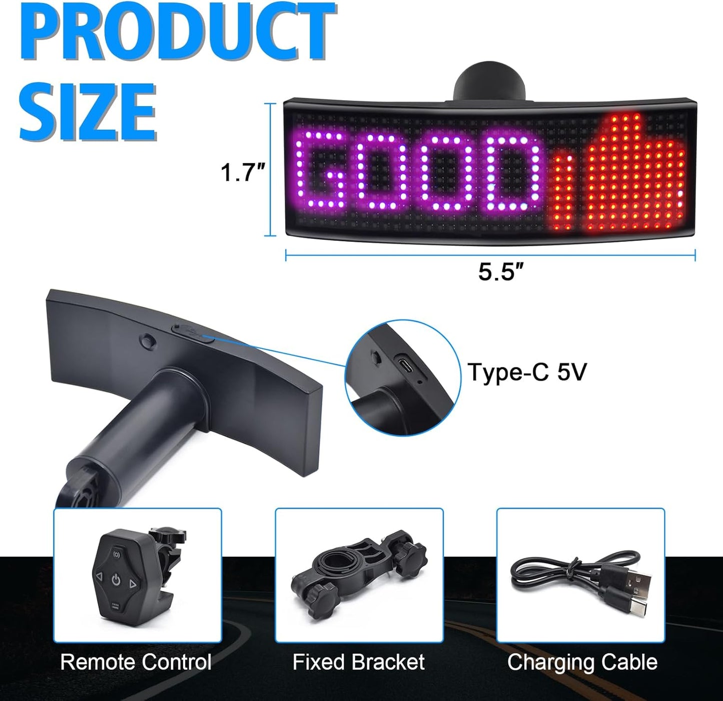 GOTUS Programmable LED Smart Bike Tail Light, Rear Bike Light, with Speedometer and APP Custom Text, Patterns, Animation Display, Suitable for Adults and Children on Roads and Mountains