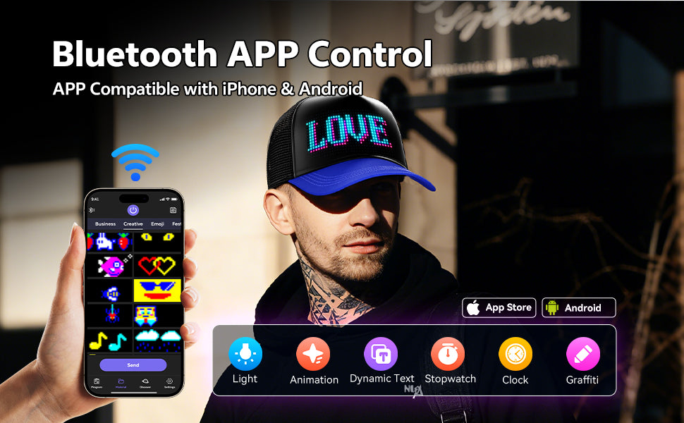 LED Hats, LED Display Screen Smart Caps,Bluetooth APP Control,Custom Text, Patterns, Animations for Party Christmas