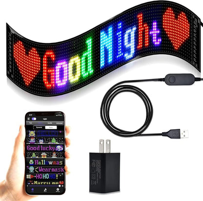 Double Row Scrolling LED Sign, Programmable Flexible LED Matrix Panel, Bluetooth APP Control, DIY Text, Patterns, Animations (37 x 8inch )