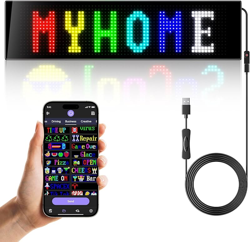 Double Row Scrolling LED Sign, Programmable Flexible LED Matrix Panel, Bluetooth APP Control, DIY Text, Patterns, Animations (37 x 8inch )
