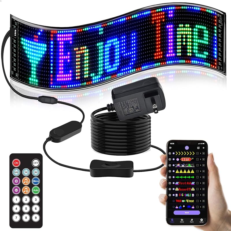 Double Row Scrolling LED Sign, Programmable Flexible LED Matrix Panel, Bluetooth APP Control, DIY Text, Patterns, Animations (37 x 8inch )