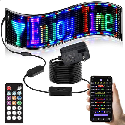 Double Row Scrolling LED Sign, Programmable Flexible LED Matrix Panel, Bluetooth APP Control, DIY Text, Patterns, Animations (37 x 8inch )