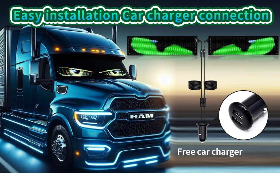 2 Pieces LED Eyes Truck Windshield, Car Devil Eyes Light, Flexible Scrolling Programmable LED Sign, Custom Editor Color, Animation, Text