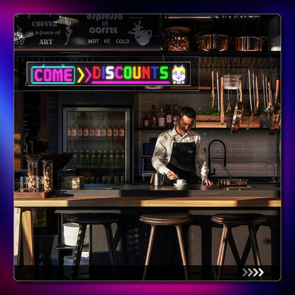 Large Programmable LED Sign, P5 Resolution Indoor Store LED Sign, Bluetooth App, Suitable for Commercial Retail Store Window Display (94.2CMx 20CM)
