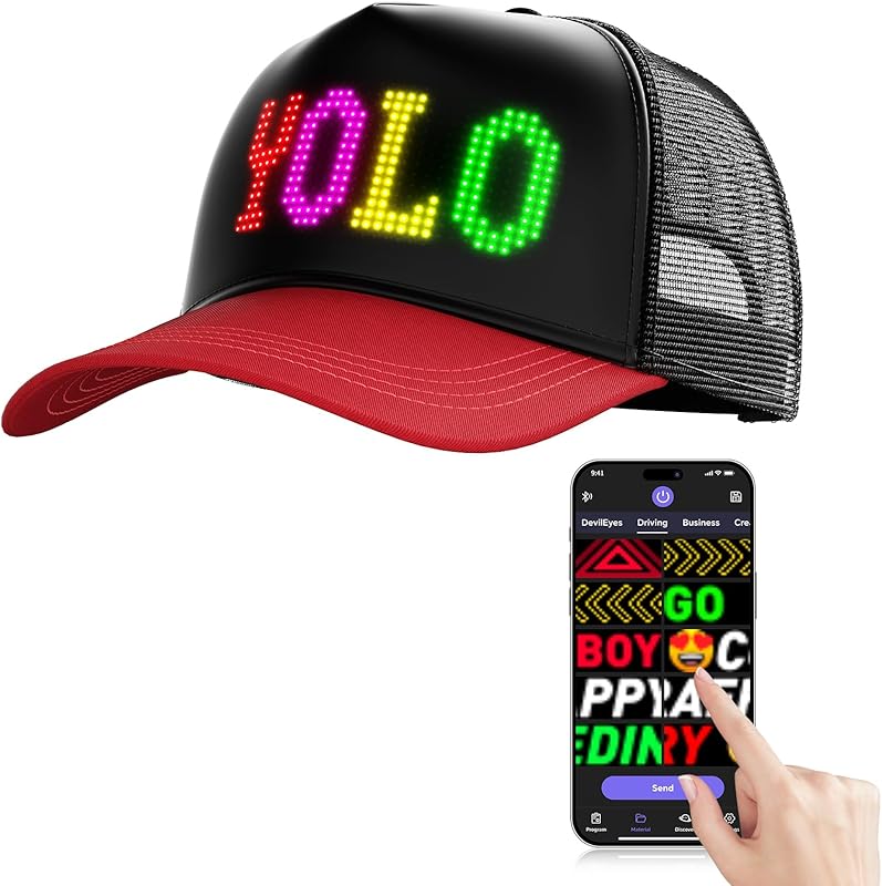 LED Hats, LED Display Screen Smart Caps,Bluetooth APP Control,Custom Text, Patterns, Animations for Party Christmas