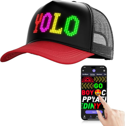 LED Hats, LED Display Screen Smart Caps,Bluetooth APP Control,Custom Text, Patterns, Animations for Party Christmas