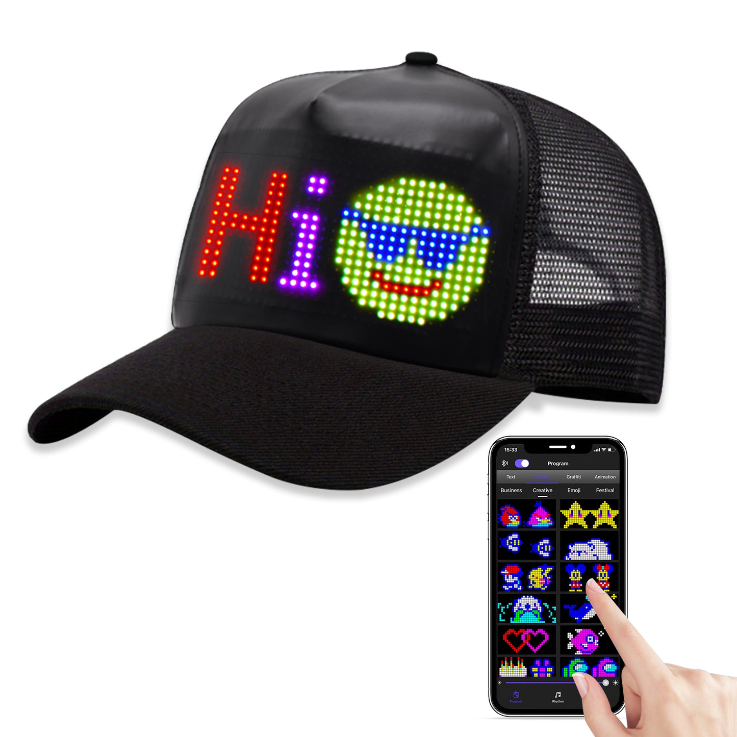 LED Hats, LED Display Screen Smart Caps,Bluetooth APP Control,Custom Text, Patterns, Animations for Party Christmas