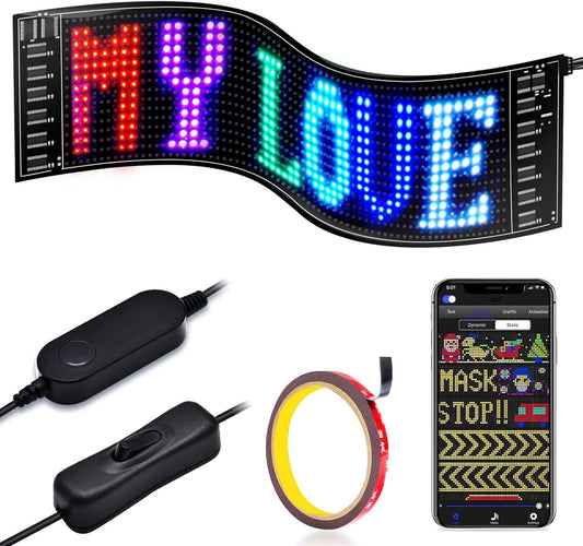 Car Sign - Programmable Scrolling Display Bluetooth App Control DIY Animation Text Graffiti Color 38.1cm x 10.1cm