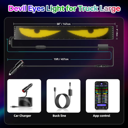2 Pieces LED Eyes Truck Windshield, Car Devil Eyes Light, Flexible Scrolling Programmable LED Sign, Custom Editor Color, Animation, Text
