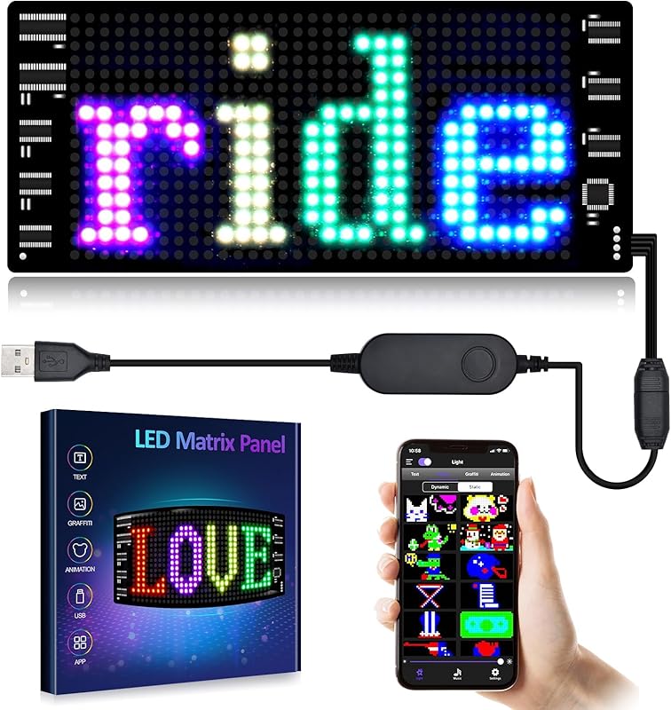 Double Row Scrolling LED Sign, Programmable Flexible LED Matrix Panel, Bluetooth APP Control, DIY Text, Patterns, Animations (37 x 8inch )
