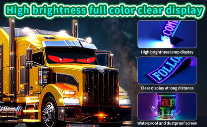 2 Pieces LED Eyes Truck Windshield, Car Devil Eyes Light, Flexible Scrolling Programmable LED Sign, Custom Editor Color, Animation, Text