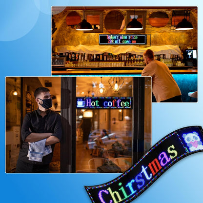 Double Row Scrolling LED Sign, Programmable Flexible LED Matrix Panel, Bluetooth APP Control, DIY Text, Patterns, Animations (37 x 8inch )