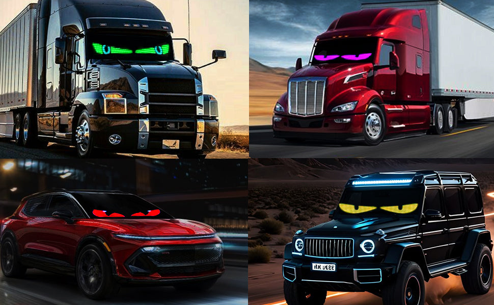2 Pieces LED Eyes Truck Windshield, Car Devil Eyes Light, Flexible Scrolling Programmable LED Sign, Custom Editor Color, Animation, Text