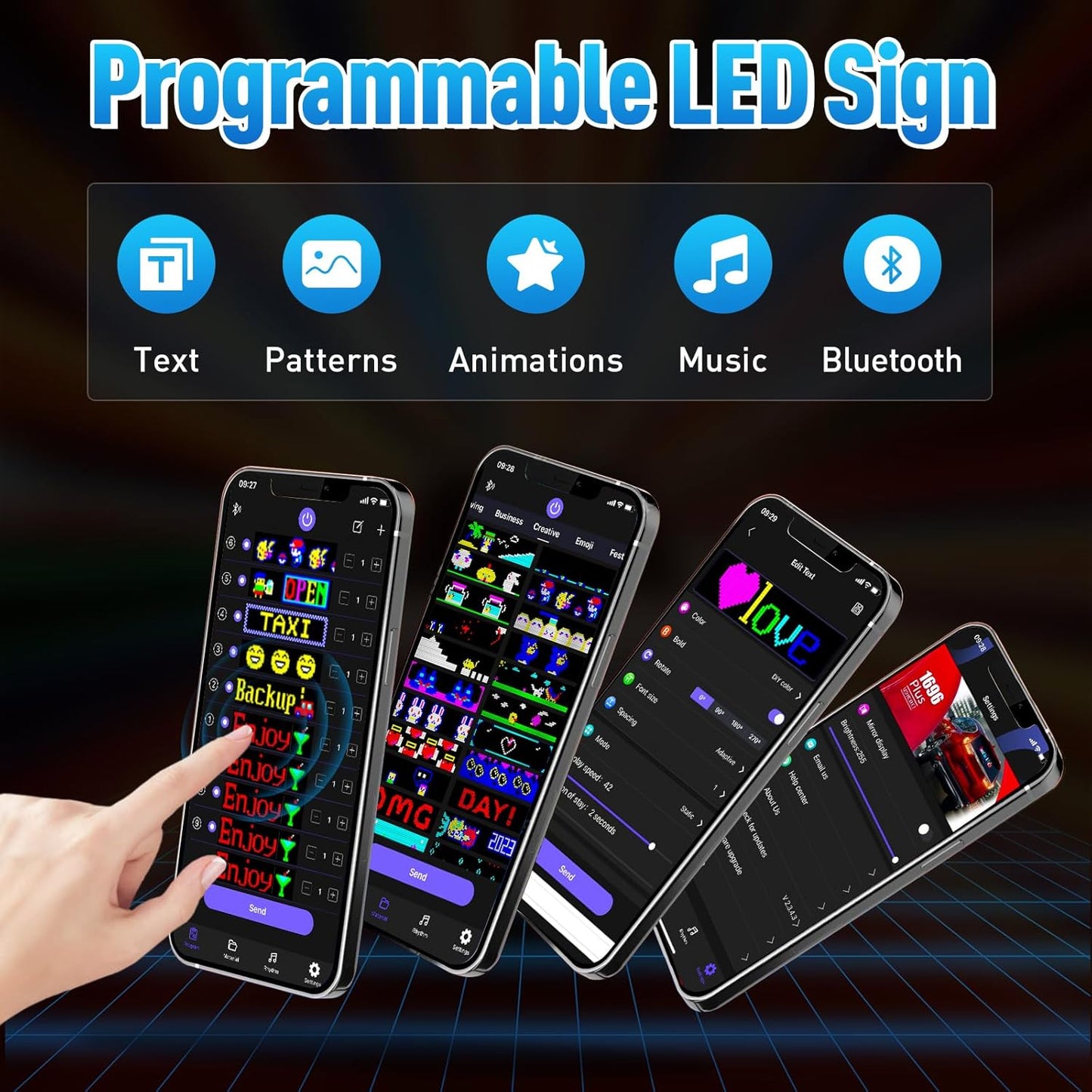 Programmable Full Color LED Sign - Bluetooth APP Control Custom Text Pattern for Car Business Store