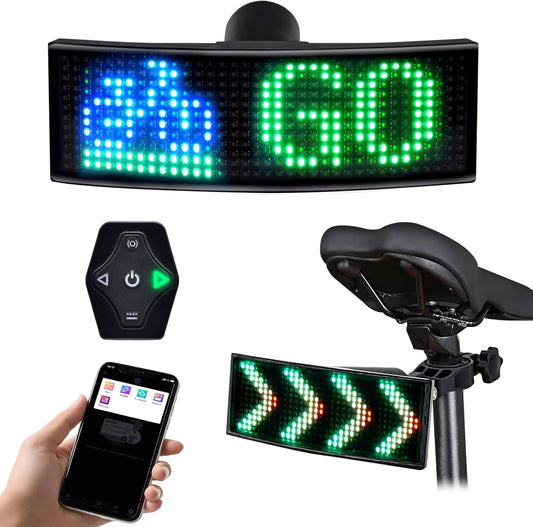 GOTUS Programmable LED Smart Bike Tail Light, Rear Bike Light, with Speedometer and APP Custom Text, Patterns, Animation Display, Suitable for Adults and Children on Roads and Mountains