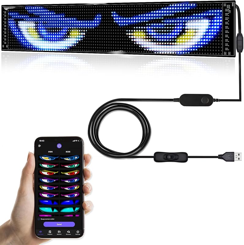 Double Row Scrolling LED Sign, Programmable Flexible LED Matrix Panel, Bluetooth APP Control, DIY Text, Patterns, Animations (37 x 8inch )