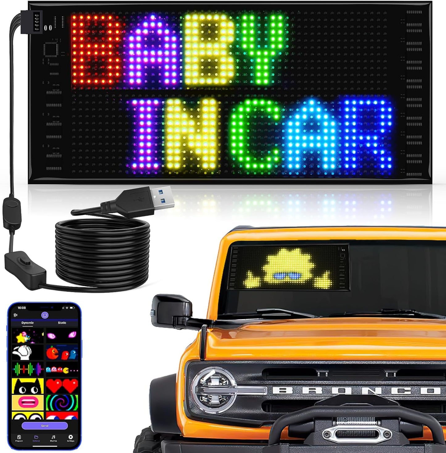 Double Row LED Car Display 26.9x11.9cm Bluetooth APP Control Programmable Sign